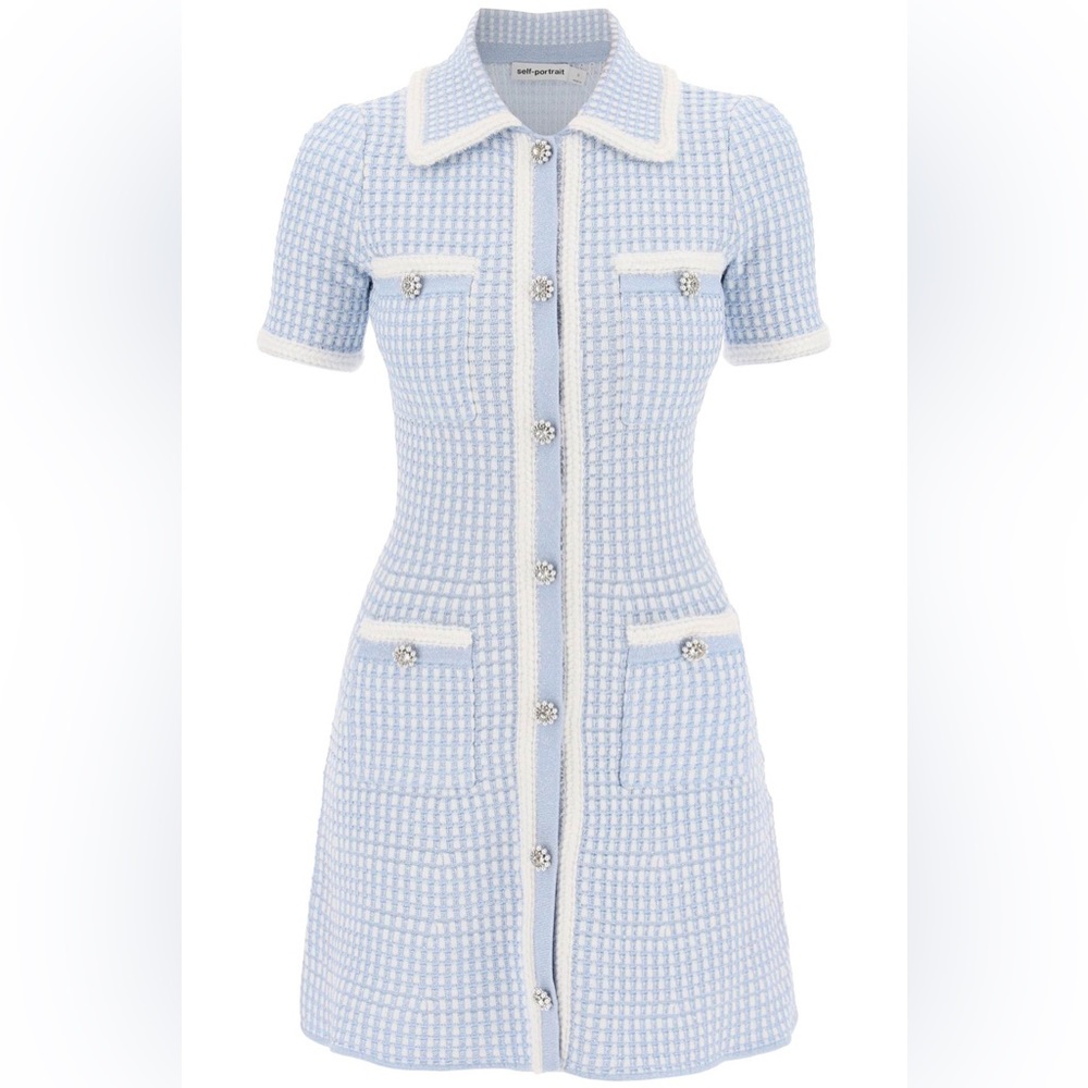 NST-SELF-PORTRAIT
Blue Lurex Knitted Mini Dress